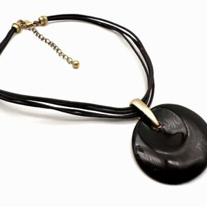 Chico’s leather multi cord layered enamel coated pendant necklace espresso brown